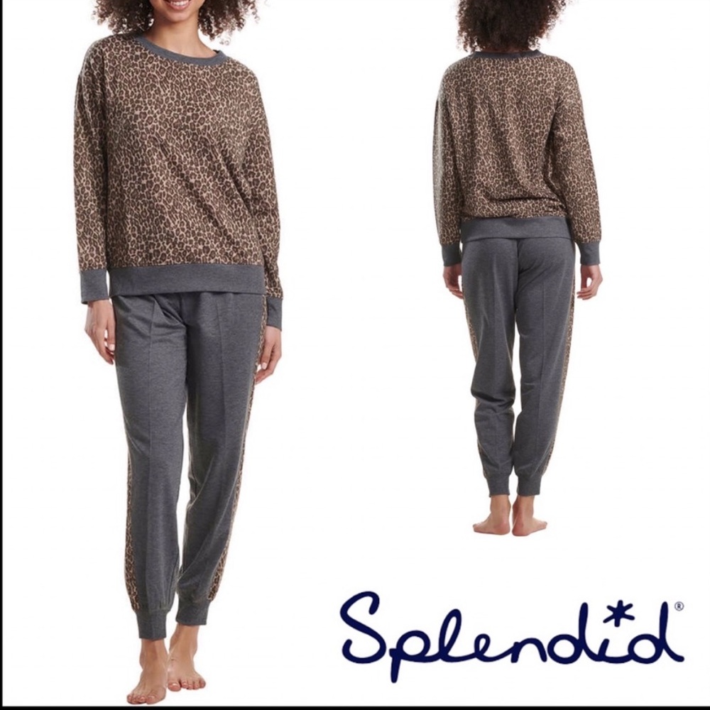 Splendid leopard and gray loungewear set M